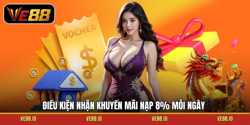 Điều kiện nhận khuyến mãi nạp 8% mỗi ngày